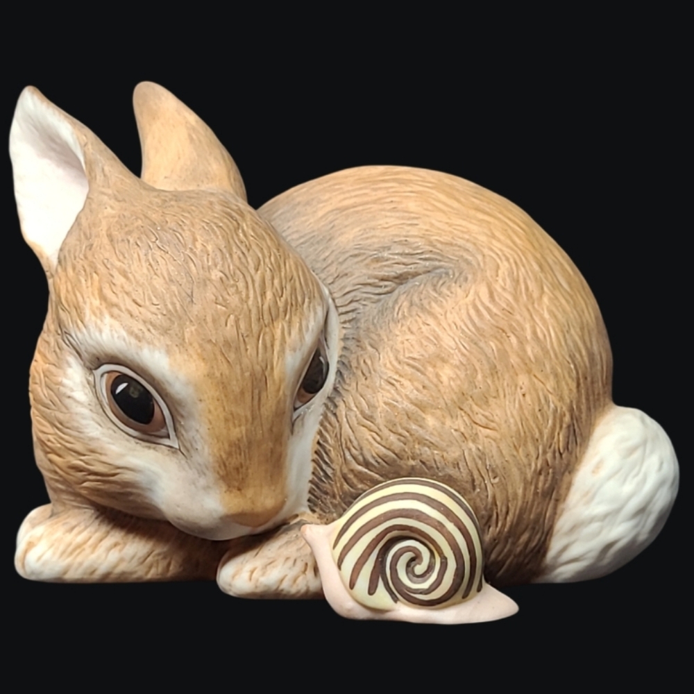 1984 THE FRANKLIN MINT: SLOWPOKE BUNNY AND SNAIL PORCELAIN FIGURINE